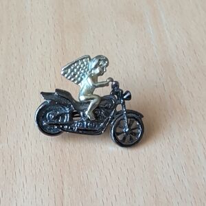 Vintage Gold and Black Angel Motorcycle Pin